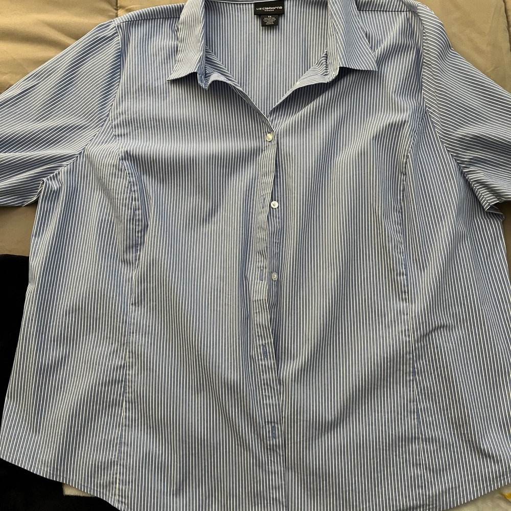 Liz Claiborne Woman’s Blue Pinstripe Shirt - Picture 5 of 13